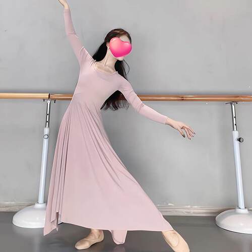 现代舞弹练服艺考PTA服U领垂感显瘦高螺纹腰力旗袍功式古典舞蹈裙