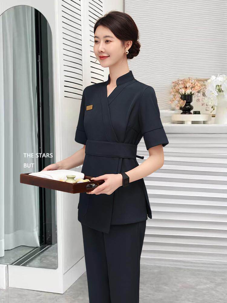 气质SPA工作服女前台短袖新款纹绣师韩式时尚秋冬珠宝顾问会所