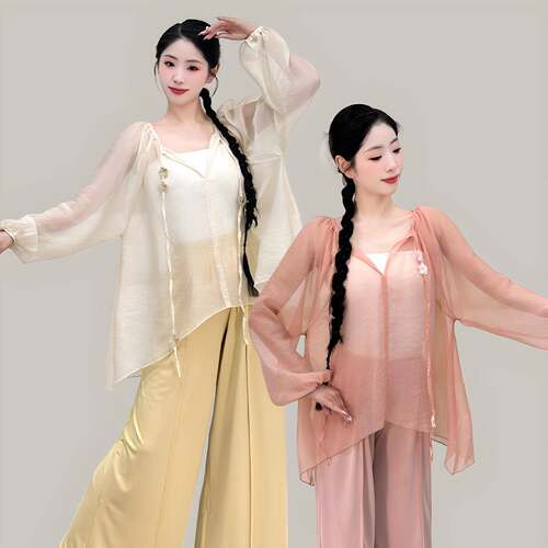 无品牌/古服典舞蹈逸身韵纱衣中国舞练飘服现功代舞宽松训练服上