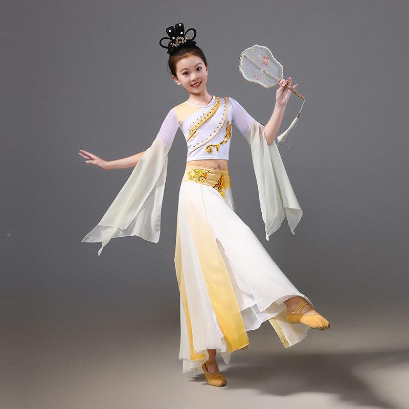 新款儿童古典舞演出服玉人舞IQP国风群舞蹈敦煌表演幼服儿团扇中