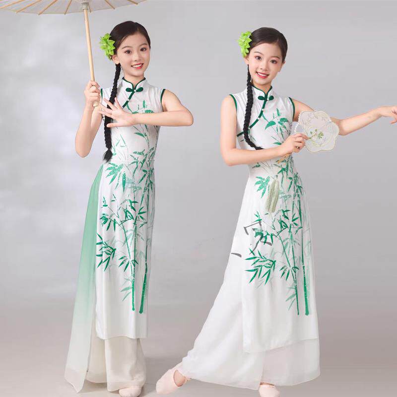 中小学生青花瓷演出服中国舞旗袍套装儿童声声慢入画江南古风舞服