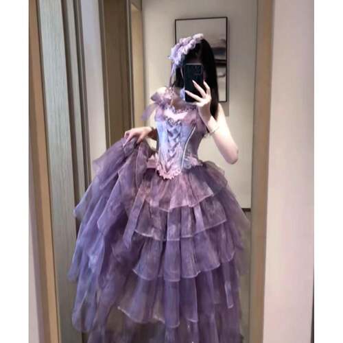 紫藤瀑布loi晚ta裙子紫色l服2026新款学SFY2600生日成人礼公主礼