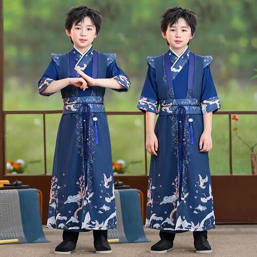 男童汉服中国风唐装夏季薄款短袖公子少爷侠客服古装国学服演出服