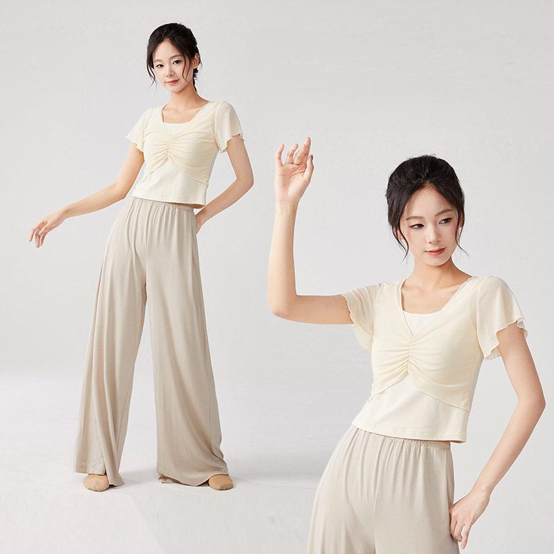 蓝色舞蹈老师上课套装古典舞蹈功舞蹈服舞现代阔腿裤基训跳服舞练