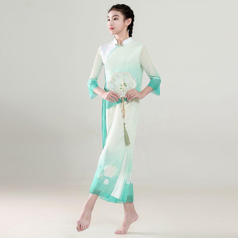 儿童古典舞蹈服纱衣旗袍款民国风显瘦跳舞专用艺考舞蹈服练功服装