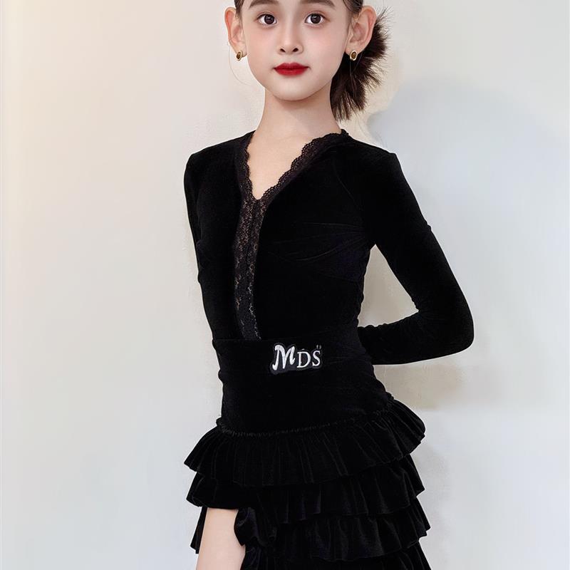 2025新款拉丁舞服女童秋冬长袖高级感演出练功套装少儿专业舞蹈裙