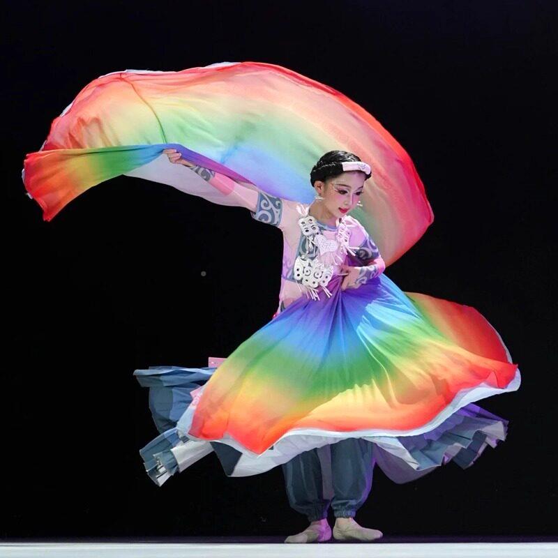六一彝族舞蹈服民族群舞大摆裙裳儿童演服五62演彩出彝表服彩色披