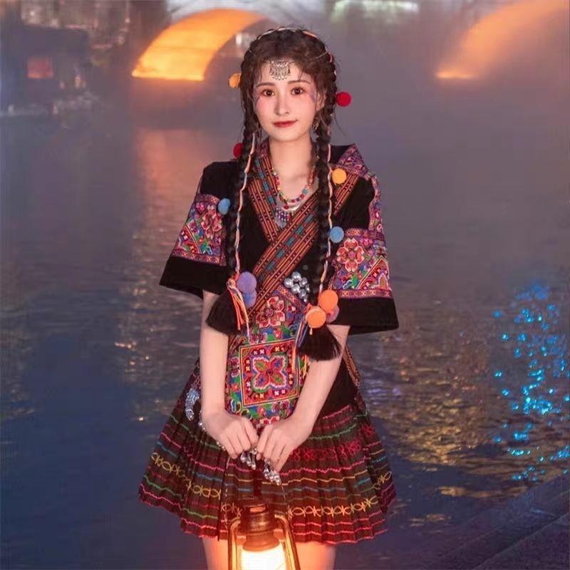 土家苗苗寨族湘西数族舞蹈演出服装苗疆少女FCW少西民双版纳旅拍