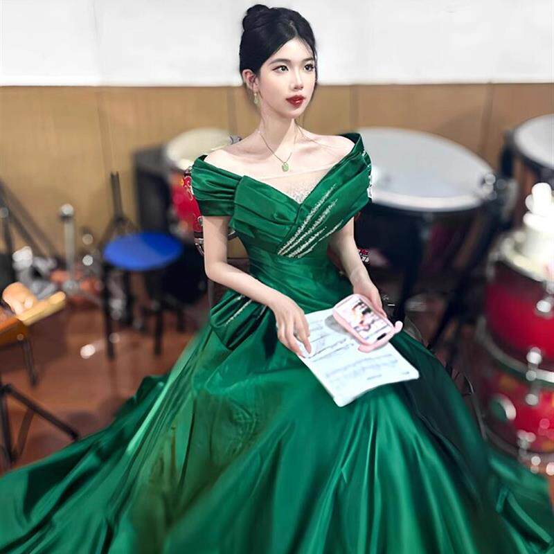 女士宴会晚礼服高端可及奢华小众单肩声乐艺术测试个人表演服装年