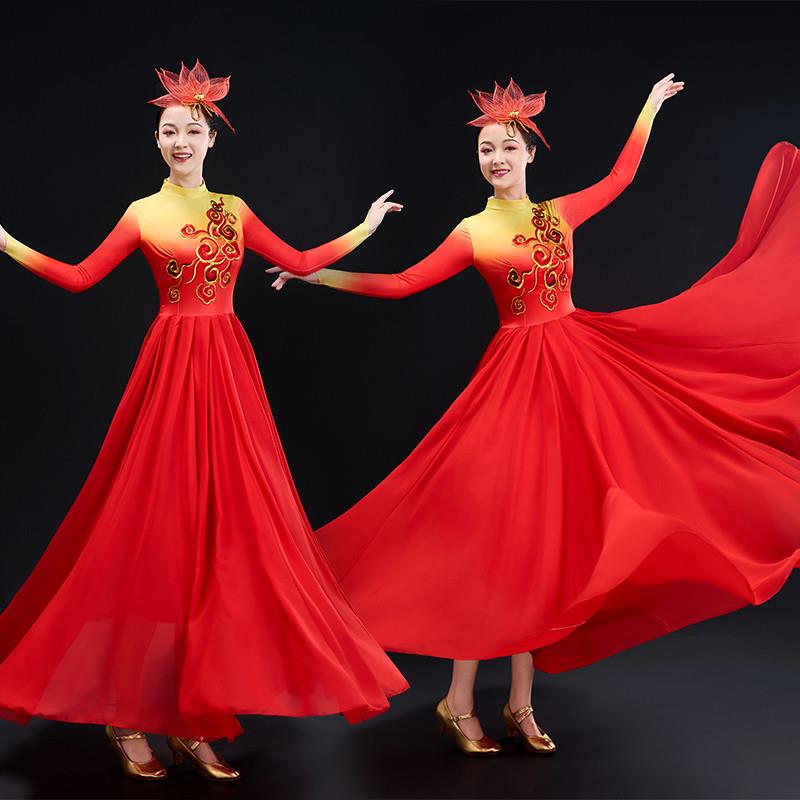 灯火里的中国舞蹈长裙盛开中国梦万疆歌伴舞大摆裙现代舞红歌合唱