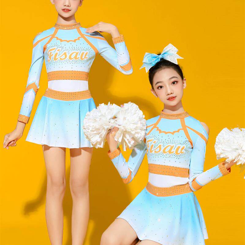 儿童啦啦操比赛服蓝色拉拉队演出服中小学生花球啦啦操运动会服装