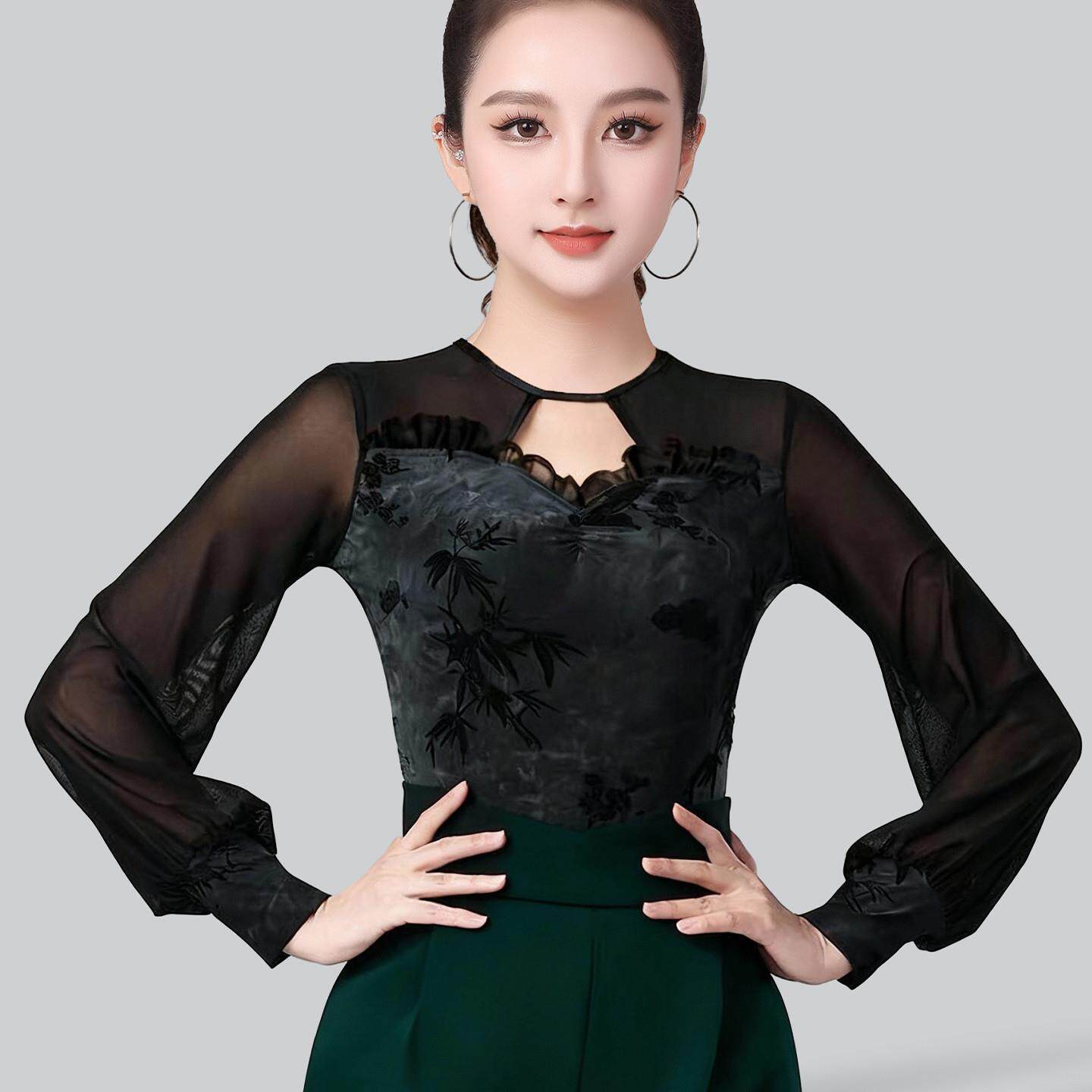 气质拉丁舞服女成人秋冬新款长袖上衣舞蹈国标舞时尚摩登舞练功服