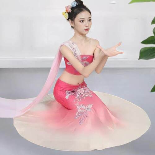 傣族儿童舞蹈演出服女童孔雀舞包臀鱼尾裙少儿优质民族表演服
