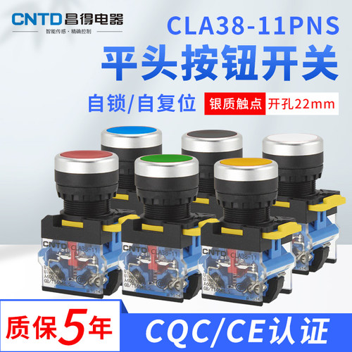CNTD昌得按钮CLA38-11PN 平头自复位按钮点动自锁ZS电源开关22mm