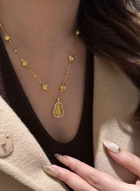 金店同款镀金镶钻碎碎冰葫芦项链