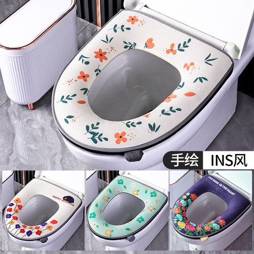 四季通用手绘可爱厚马桶坐垫