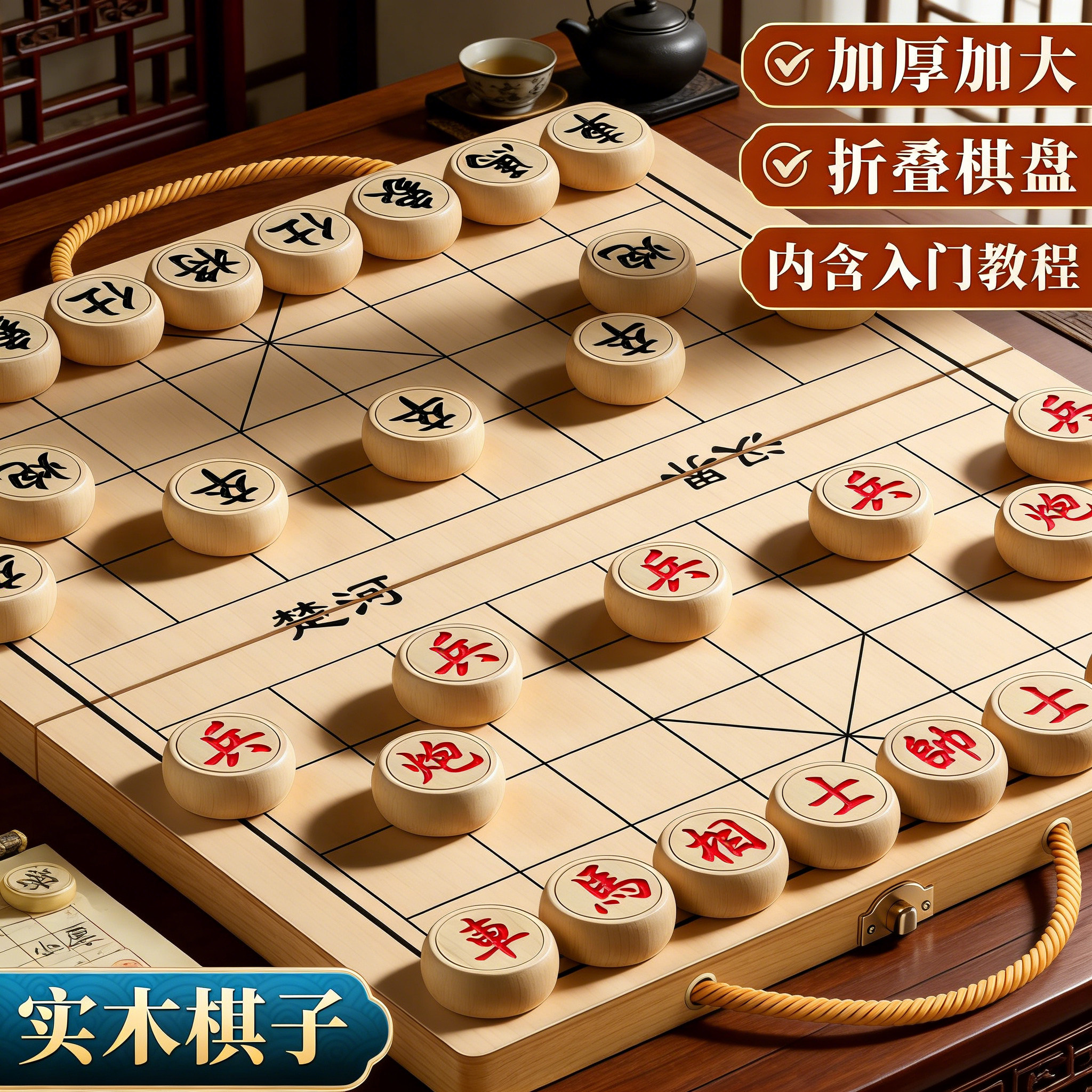 中国象棋实木棋子大号带木制折叠棋盘小学生专用儿童便携式成人