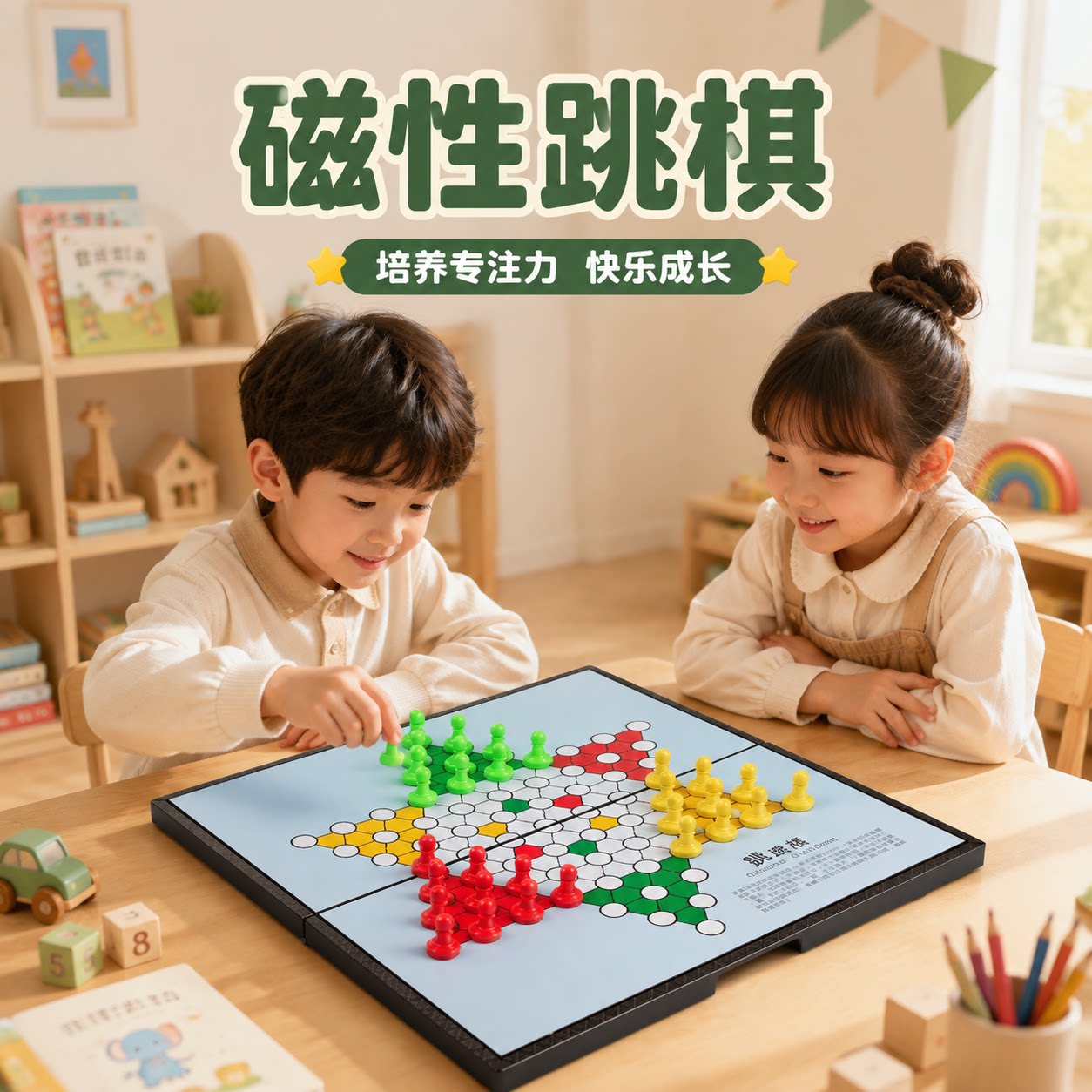 跳跳棋儿童益智跳棋大号折叠便携磁性跳棋亲子互动小学生专用跳棋