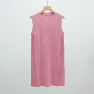 687 2025秋冬新款韩版修身显瘦纯色中长款无袖针织背心女马甲裙