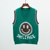 710 针织马甲背心女士叠穿坎肩 加厚笑脸V领无袖 2025新款 秋冬韩版