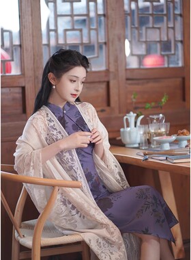 今年新款新中式旗袍披肩女蕾丝国风百搭开衫复古长款外搭古风坎肩