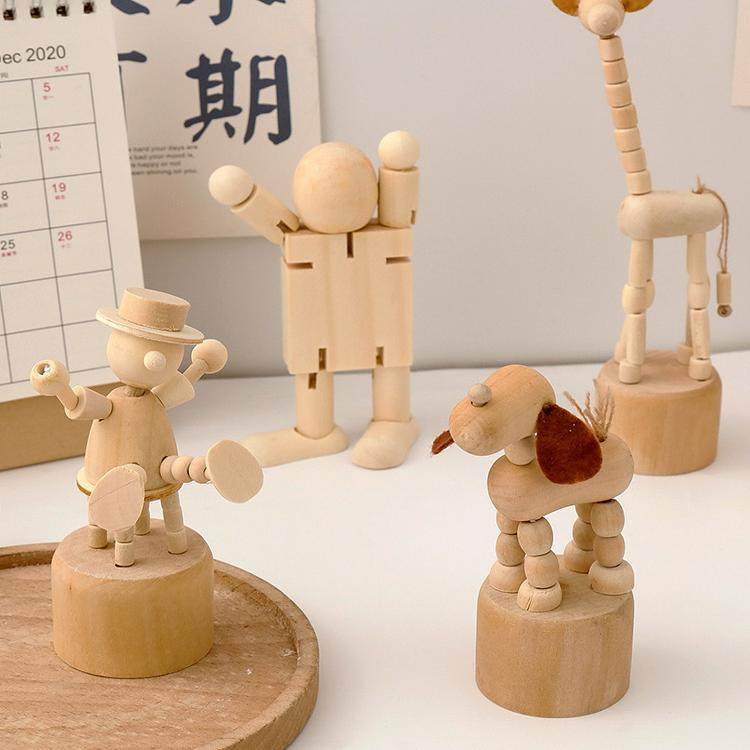 diy手工创意卡通木偶可动木质动物木人摆件桌面装饰儿童玩具礼物
