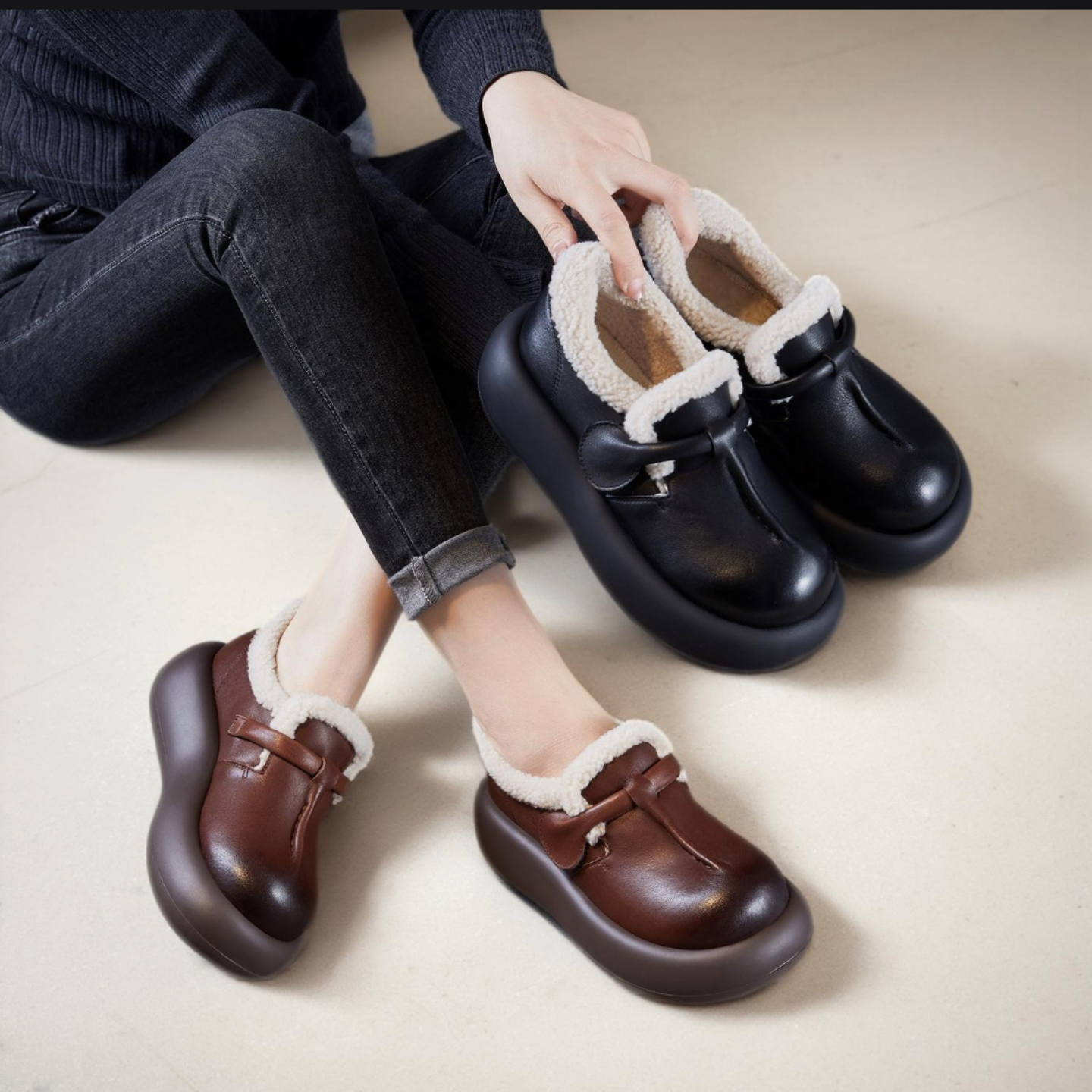头层牛皮小鞋匠手工真皮复古加棉单鞋女2025秋冬新款加绒加厚保暖
