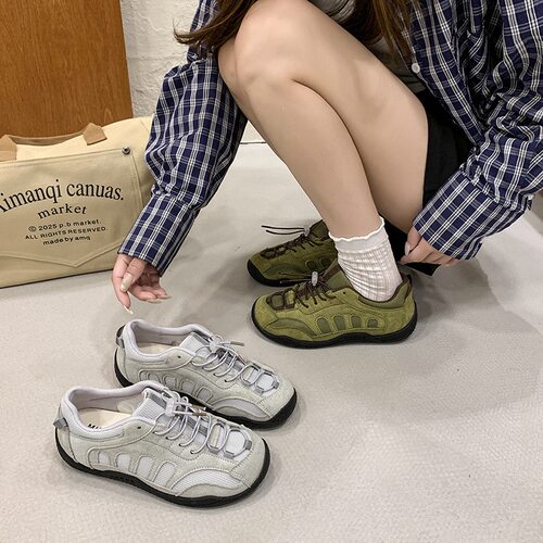 鞋小匠复古软底软皮丑萌登德训鞋网面透气夏季一脚蹬女外穿休闲版