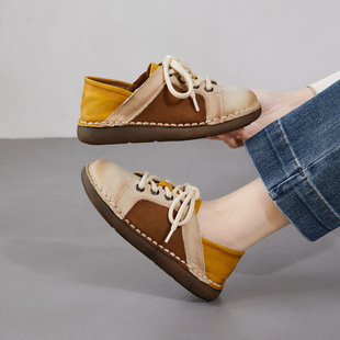 头层牛皮鞋小匠手工真皮2026春季新款软皮软底大头丑萌女鞋妈妈鞋