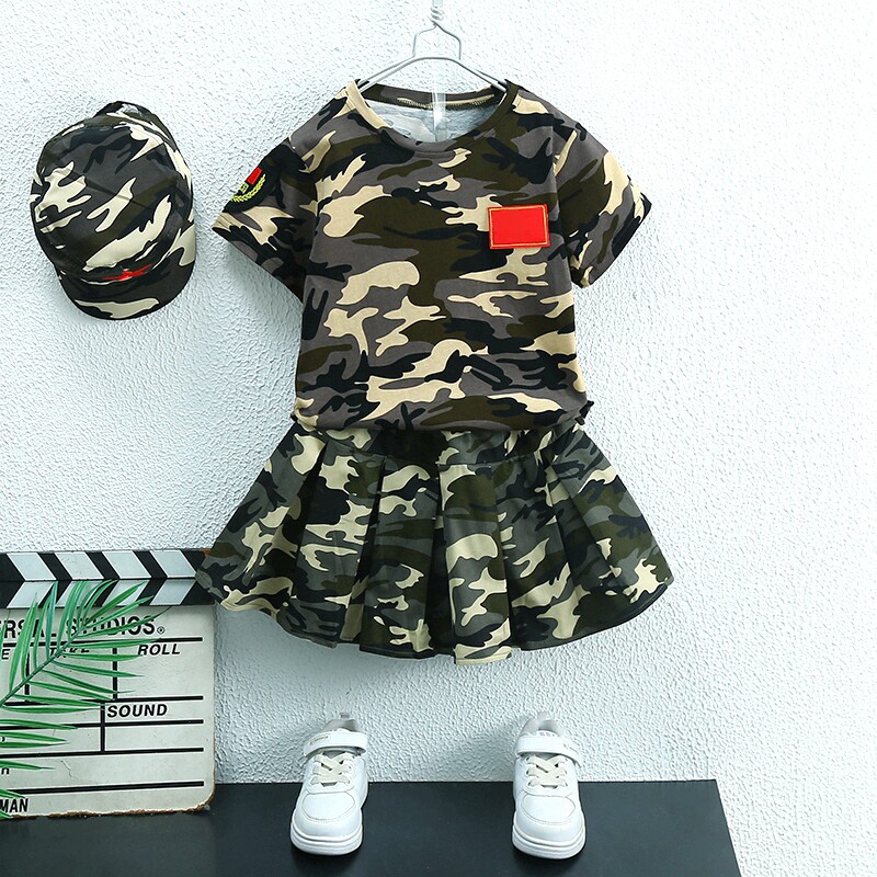 夏季儿童迷彩服套装男女童短袖短裙夏令营军训服国庆演出服特种兵