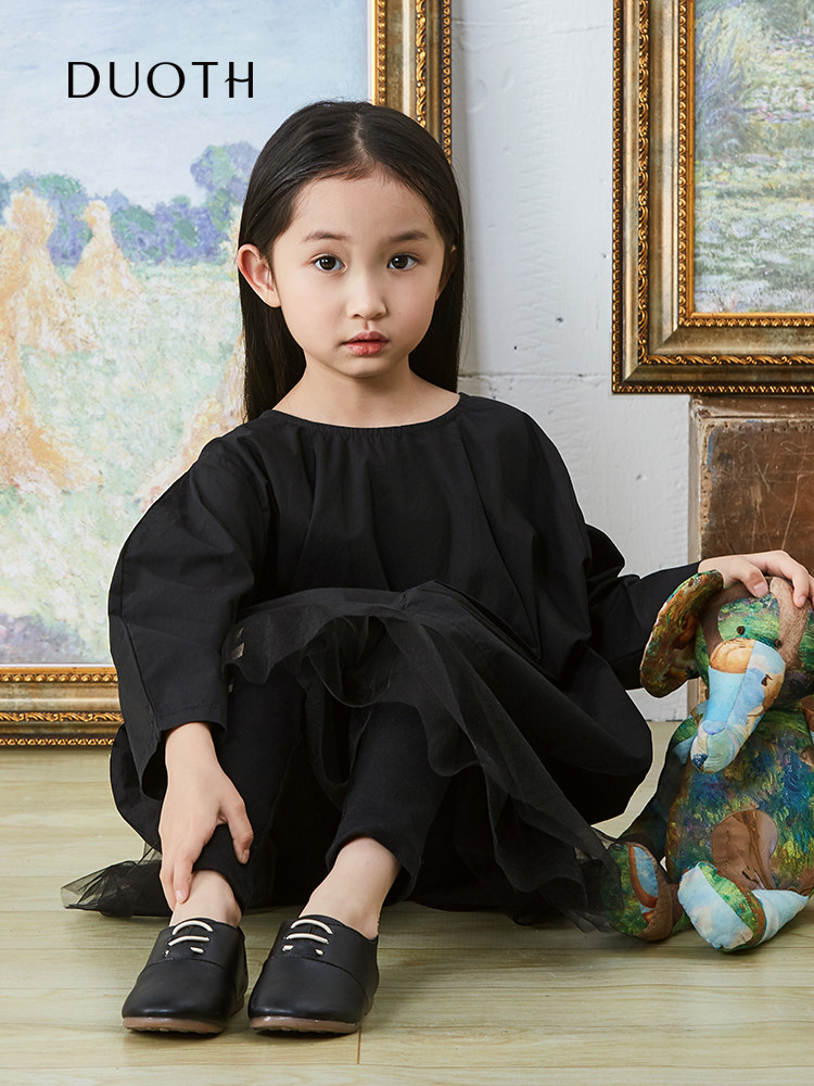 Duoshi Girls T-shirt Long-sleeved top Pure cotton spring and autumn baby pullover simple clothes round neck new small children's clothing