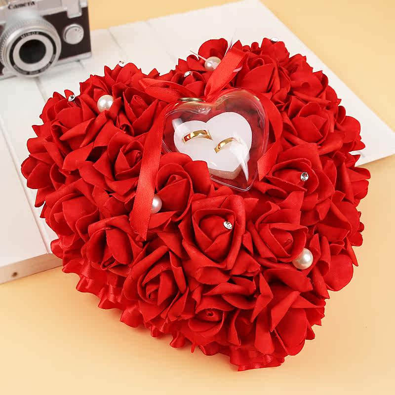 欧式心形婚礼戒枕 婚庆结婚戒托 浪漫求婚戒指盒 创意白色戒枕