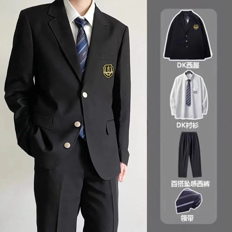 日系学院风DK制服西服套装男加肥大码西装外套痞帅jk学生毕业班服图片