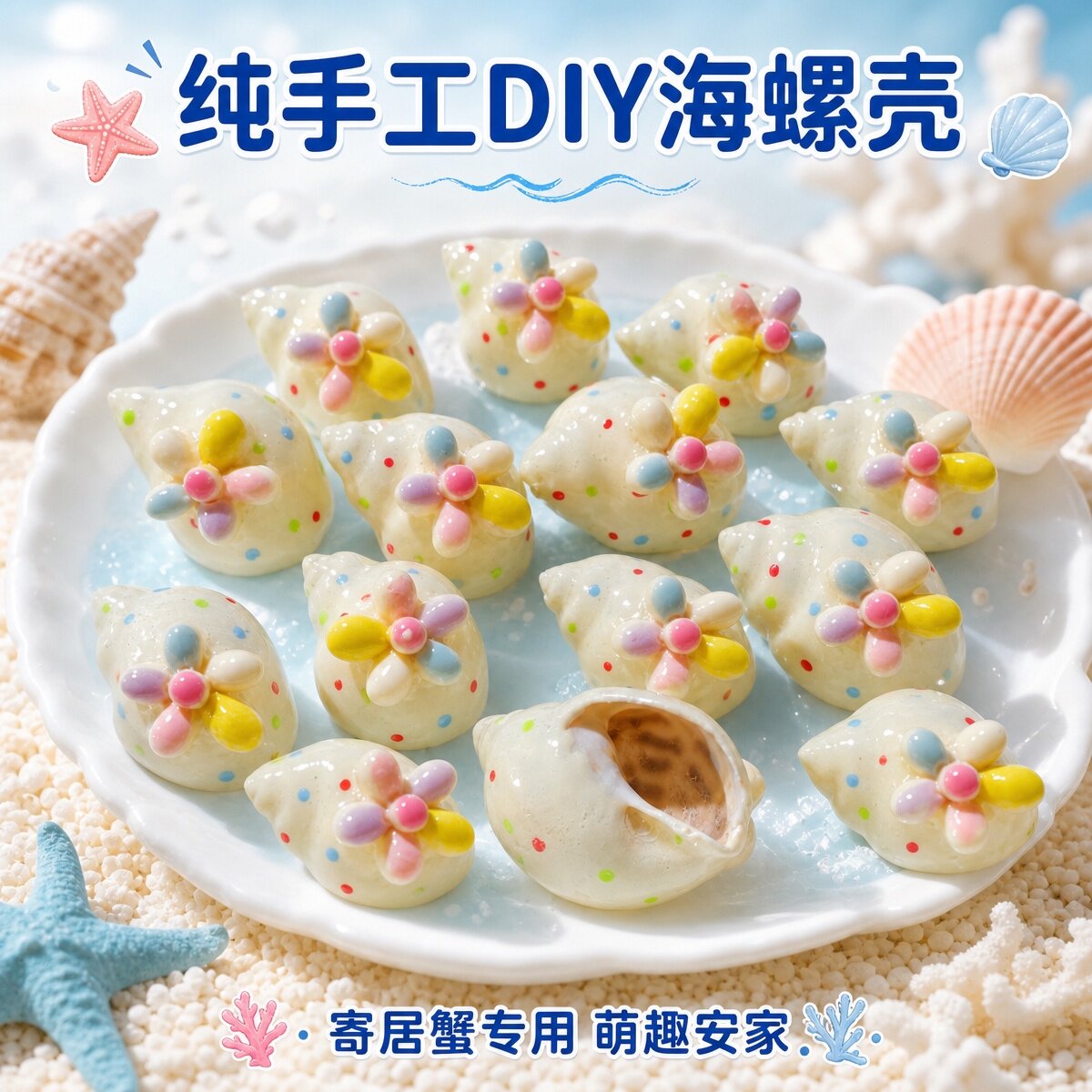 网红波点小花寄居蟹替换壳 纯手工DIY海螺壳宠物寄居蟹造景螺壳