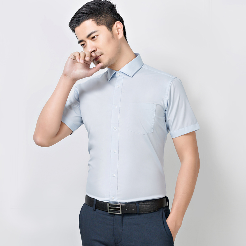 正装免烫纯色小领半袖商务衬衫