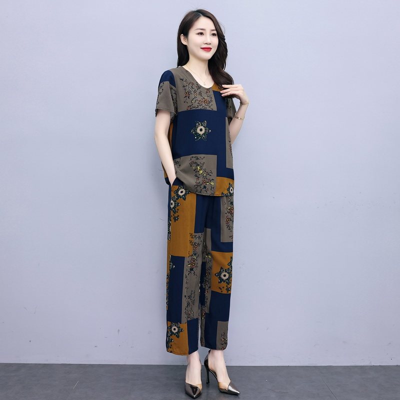 中老年女装衣服奶奶棉绸睡衣妈妈夏装套装上衣短袖2026新款家居服