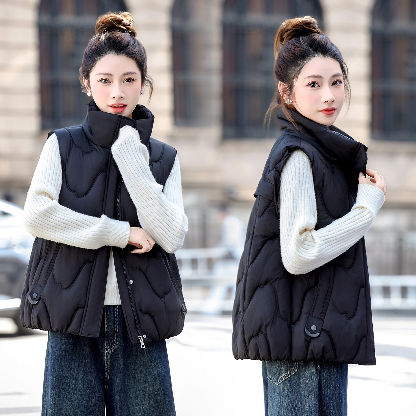 冬季新款加厚保暖立领棉马甲女