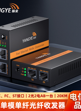 扬业 千兆单模单纤光纤收发器 2光2电AB 20公里 SC/FC/ST接口 一台装 光电转换器 光纤交换机 YE-G202AB-20km