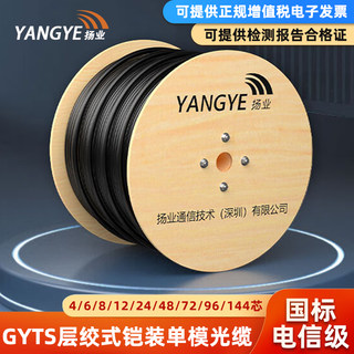 扬业YE-GYTS-4B1.3国标室外4/6/8/12/16/24/48/72/96/144/288芯单模光缆铠装层绞式钢铠户外光纤通信线缆架空