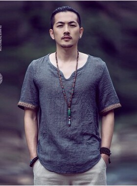 新中式国风民族风复古长唐装毛衣链吊坠木珠项链男女棉麻挂件配饰