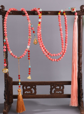 新中式古风红色串珠项链高级感长款斜挎链马面裙配饰珍珠圆珠汉服