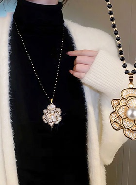 新中式国风流苏珍珠花朵毛衣链气质百搭长款项链时尚简约配饰圆珠