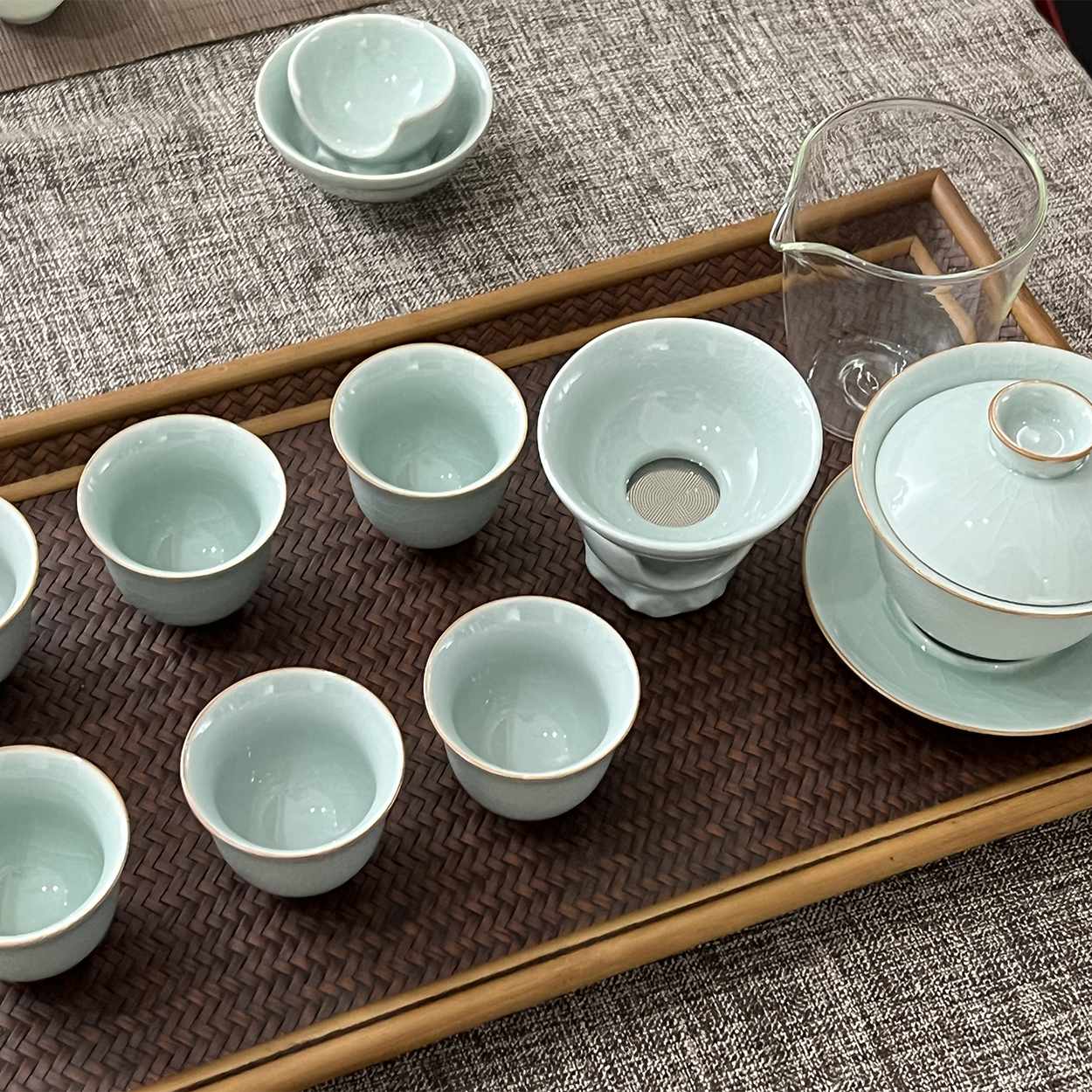 李廷怀大师汝瓷天青釉茶杯整套茶具廷怀窑汝窑
