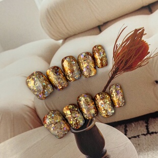 美甲 纯手工定制美甲韩风亮片爆闪轻奢短款 MUZINAIL· 苦茶