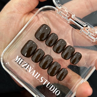 手工定制美甲纯色美甲黑棕色摩卡棕显白美甲 MUZI穿戴甲