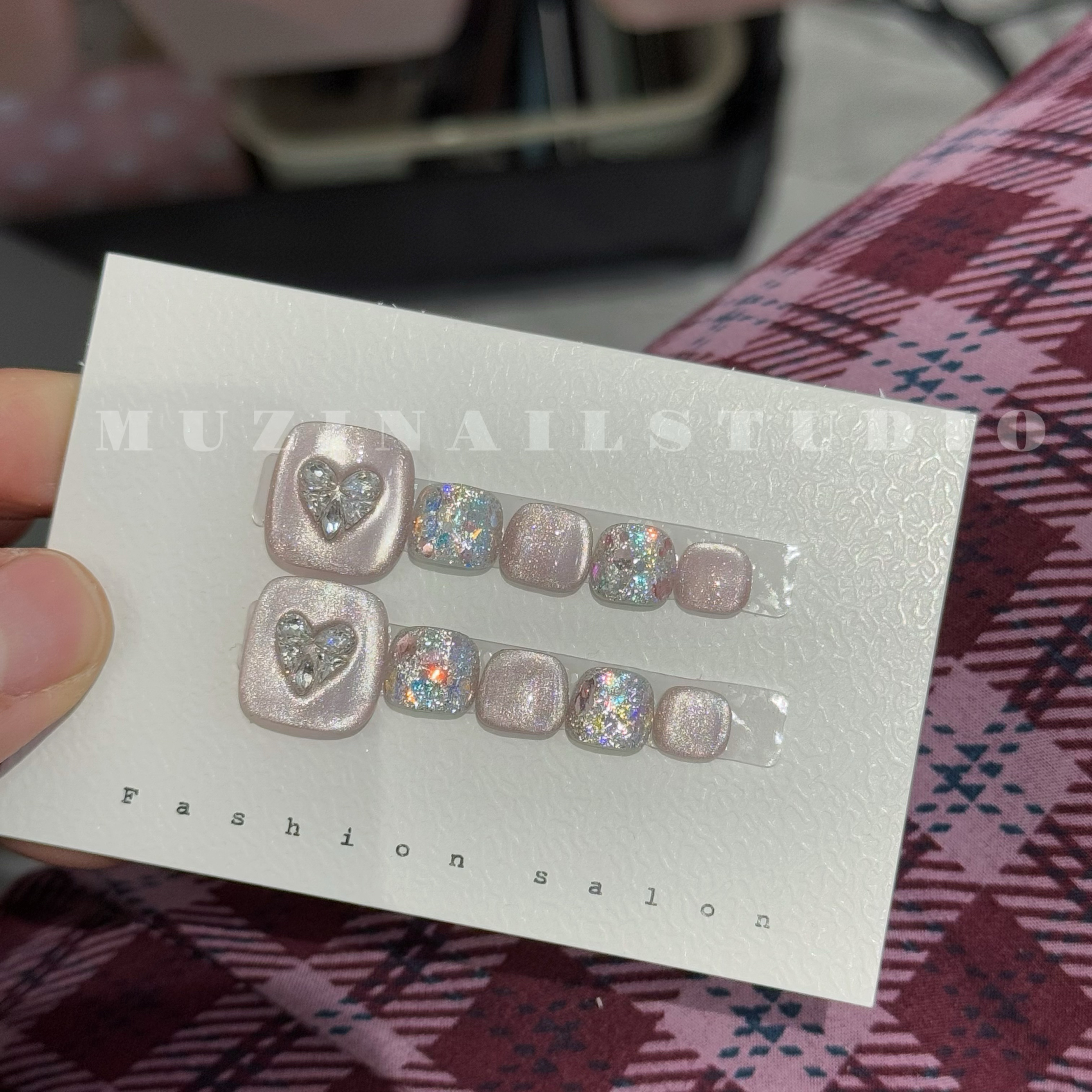 【MUZI穿戴甲】脚甲粉色猫眼爱心纯手工定制美甲纯色显白高级假指