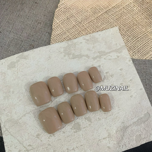 【MUZI穿戴甲】手工穿戴甲短款显白纯色卡其单色高级感日常可拆卸