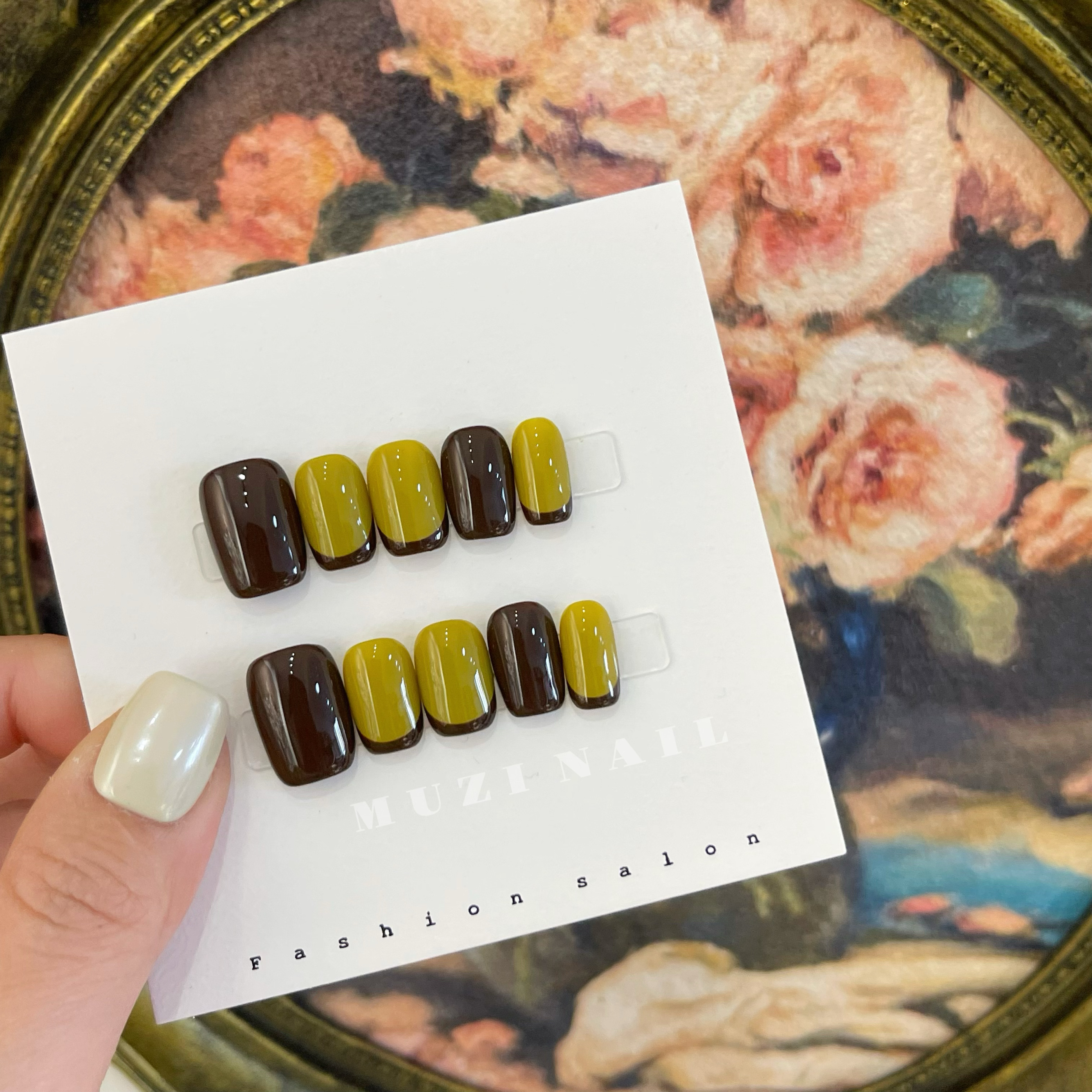 【MUZI穿戴甲】纯手工穿戴甲手绘秋冬复古色高级美甲成品指甲贴片