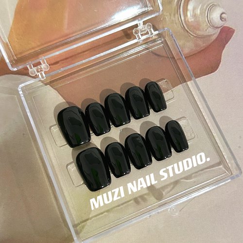 【MUZI穿戴甲】手工定制美甲纯色美甲纯黑色穿戴甲显白美甲