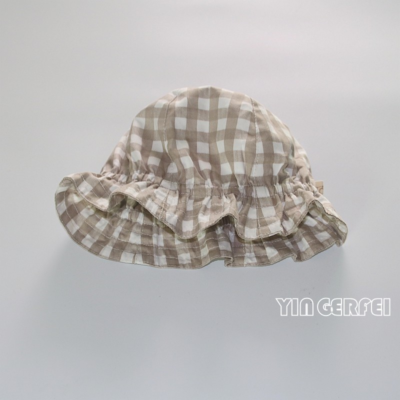 儿童格子帽宝宝渔夫帽全棉婴儿太阳帽春夏双层男童女童防晒遮阳帽